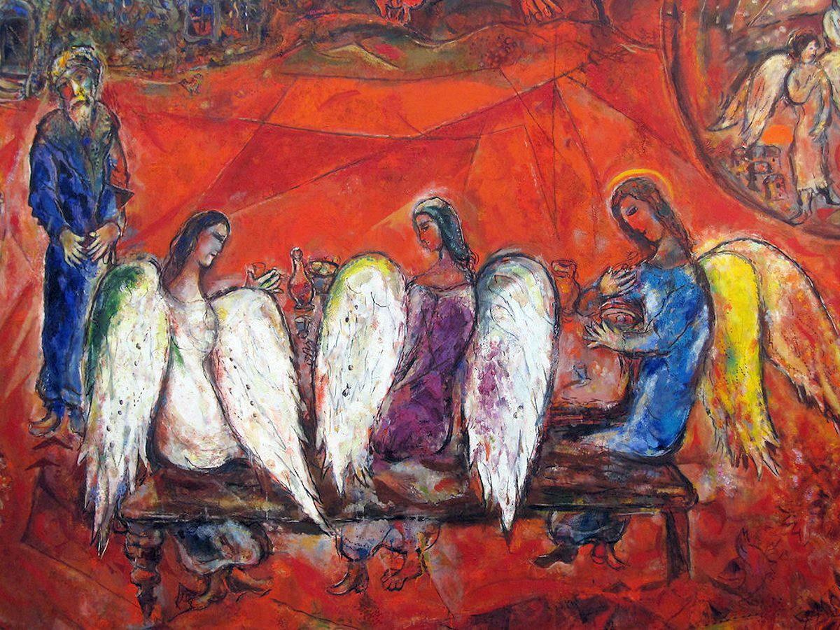 Abraham y tres ángeles detallan al contemporáneo Marc Chagall Pintura al óleo